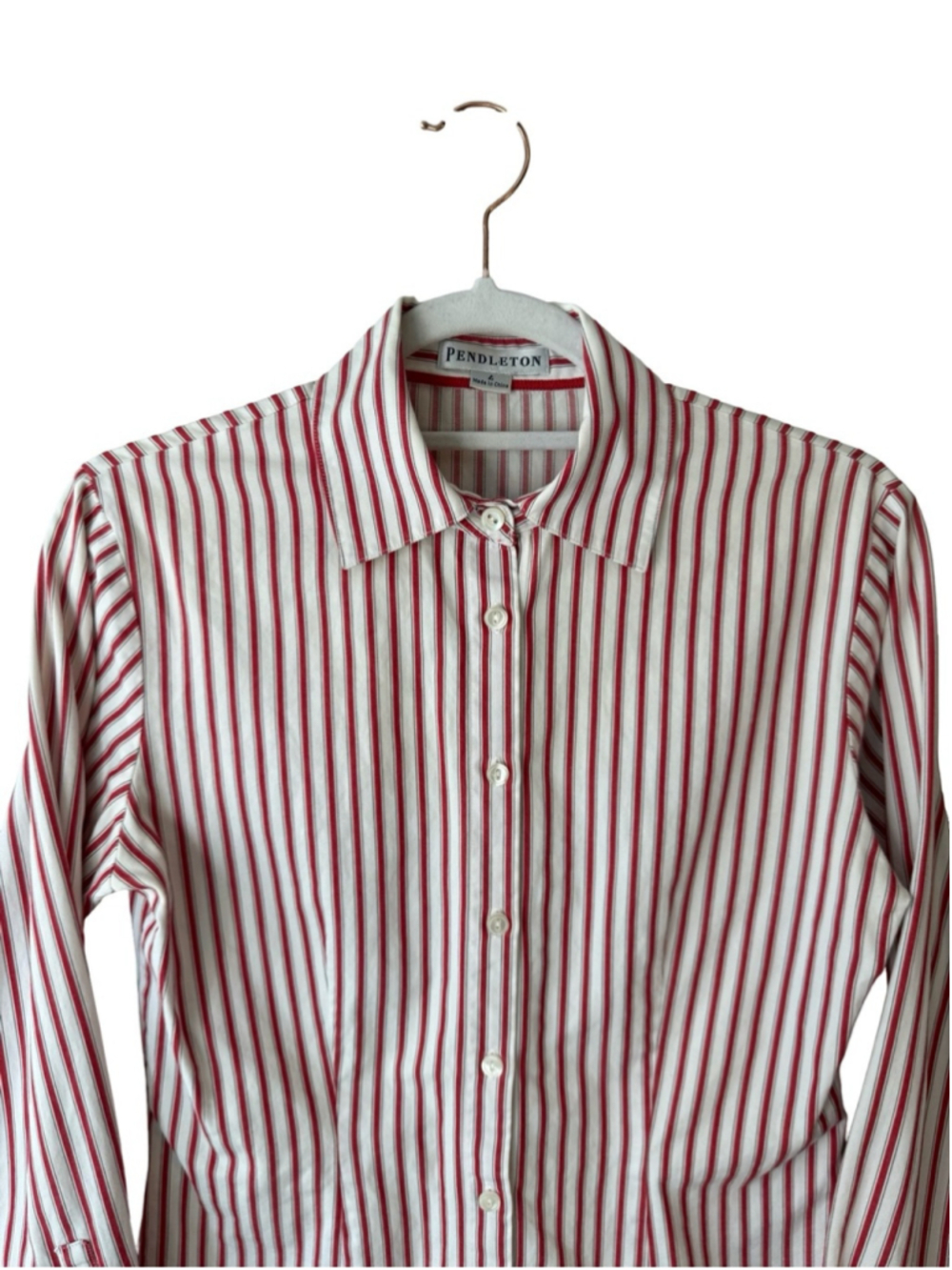 Pendleton Red and White Striped Button-Down Shirt Size 4 Preppy Coastal Grandma - Picture 11 of 14
